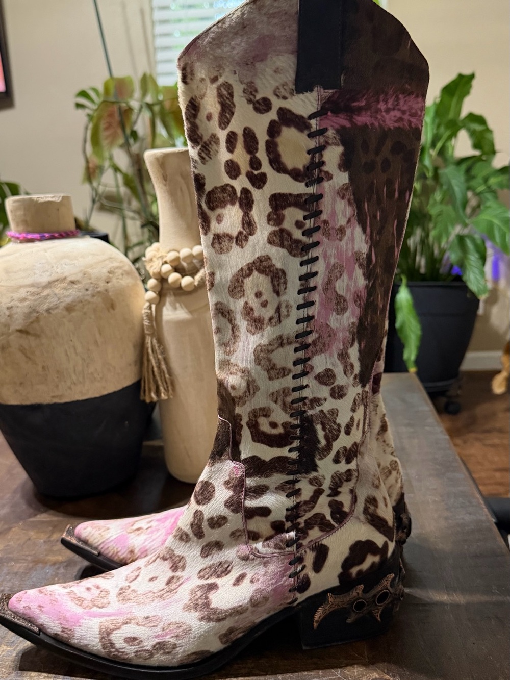 EUC Donald J. Pliner Vintage Leopard Calf Hair Embellished Boots 8.5M